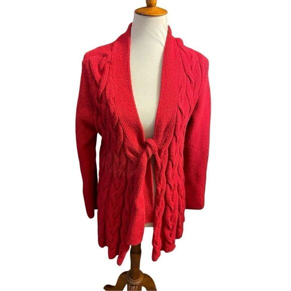 Inc International Concepts Red Cable Knit Cardigan with Tie at Chest Size X-Larg - Picture 2 of 11